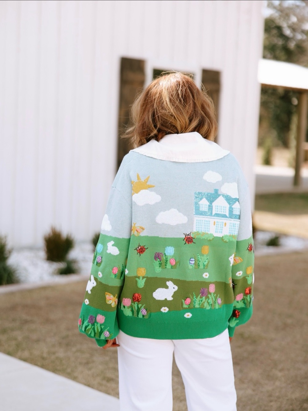 new QUEEN OF SPARKLES Light Blue & Green Embroidered Sequined Spring Cardigan - Picture 6 of 9